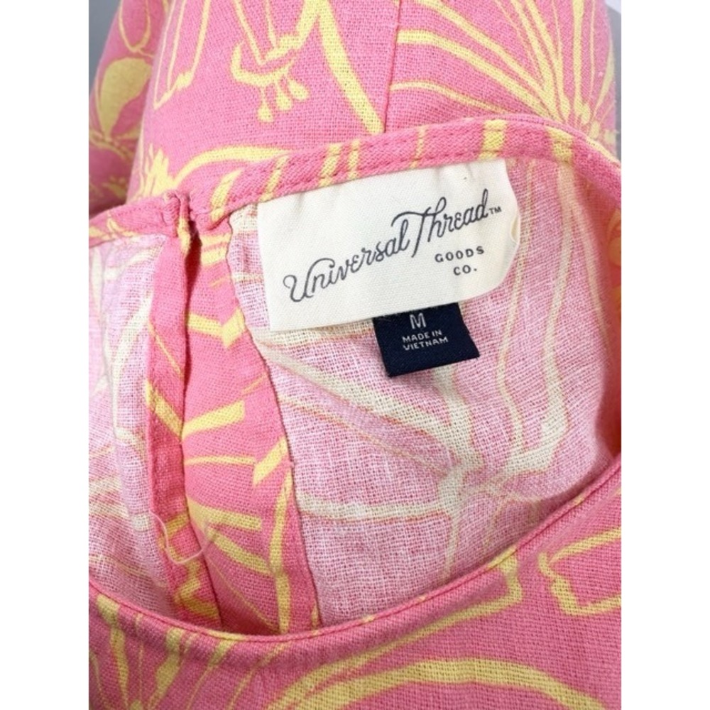 Universal Thread Pink Yellow Floral Linen Blend Cut Out Mini Dress Womens Medium - Picture 4 of 6